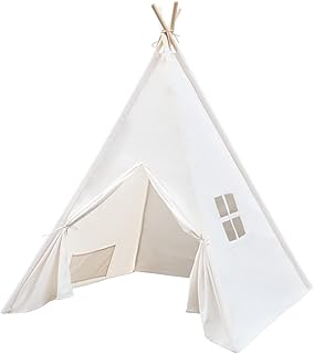 WATEVLOTCS Kids Play Teepee Tent with Carry Bag 43 x 43 x 63 Inch, Natural Cotton Canvas + Pine Wood Frame