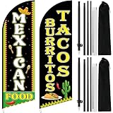 CrystalSylara 2 Sets 8.2 ft Mexican Food and Tacos Burritos Feather Flags with Pole Kit and Ground Spikes...