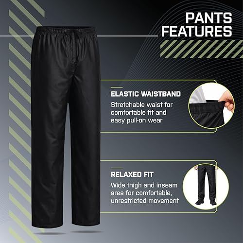 Image of Robustt Premium Rain Pants | Black | XL-XXL | Unisex Waterproof Rain Pants For Men & Women | Elastic Stretchable Waistband | Relaxed Fit| Waterproof Rain Trouser For Bike Riding, Commute & Outdoor Use