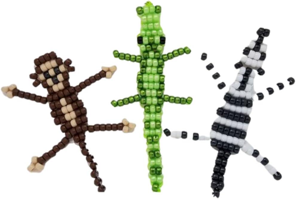 Ink and Trinket Kids Jungle Craft Kit, Create Your Own Bead Animal Alligator, Monkey, Zebra Keychain, Bead Pet Gifts for Boys Girls