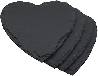 PRETYZOOM - Sottobicchieri in pietra nera con sottobicchiere in ardesia rustica, con motivo a cuori, pratici sottobicchieri in ardesia naturale, per bevande e bicchieri da vino