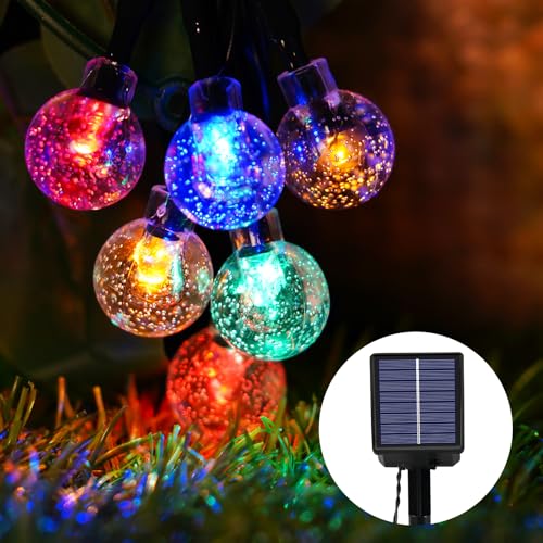 Guirlande lumineuse solaire d'extérieur de 8 m, 30 LED, étanche, avec 8 modes, boule de cristal pour Pâques, cour, fêtes (fonction mémoire + multicolore)