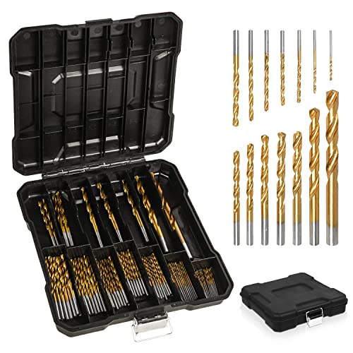 Titan-Bohrer-Set, 99-Teiliger Bitsatz, 135° Spitzer HSS-Bohrersatz in 14 Größen von 1.5mm bis 10mm für Holz, Metall und Kunststoff - Bit Set in stabilem Aufbewahrungskoffer Cover