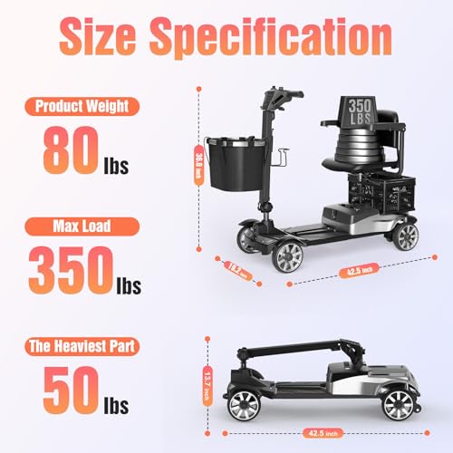 Image of 4 Wheels Mobility Scooters for Seniors, Foldable Mobility Electric Scooter, 350LBS Capacity& 15 Miles Range&350W Powerful Moto&Rotating Seat&LED Light& Double Baskets&Auto Brake-Silver