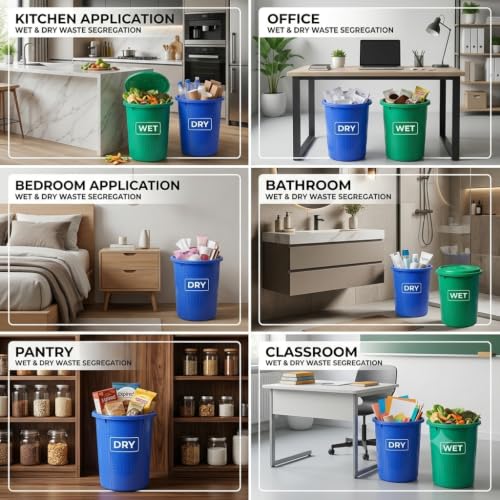 Image of AIR O MATIC Wet & Dry Dustbin Combo Pack of 2 Dustbins for Home & Office (13 LTR + 13 LTR)