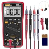 Auto Ranging Digital Multimeter TRMS 6000 with Battery Alligator Clips Test Leads AC/DC Voltage/Account,Voltage Alert, Amp/Ohm/Volt Multi Tester/Diode (Red)