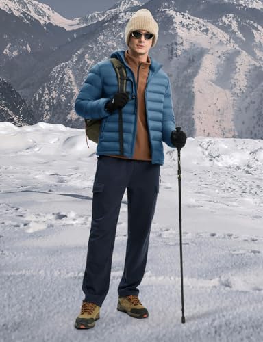 Image of TBMPOY Men's Lightweight Puffer Jackets Detachable Hood Water-Resistant Casual Winter Coat Hooded Insulated for Travel Ski