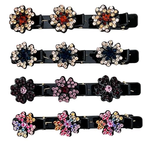 Set de 4 pinzas para cabello con piedras brillantes trenzadas