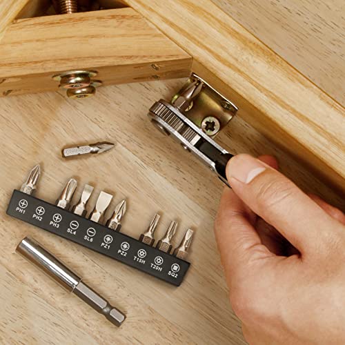 Strebito Mini Ratchet Set 12-Piece 1/4 Ratchet Right Angle Screwdriver Set Small Ratcheting Wrench 90 Degree Offset Screwdriver High Torque Low Profile Ratchet Angled Screwdriver For Tight Spaces #TOP7