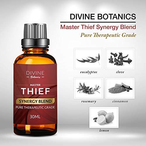 Divine Botanics Master Thief Synergy Blend Fall Essential Oils - Thieves Oil Essential Oil - Pure Natural Home Cleanse Undiluted Therapeutic Grade - Clove Cinnamon Lemon Rosemary Eucalyptus - 30 Ml #TOP1