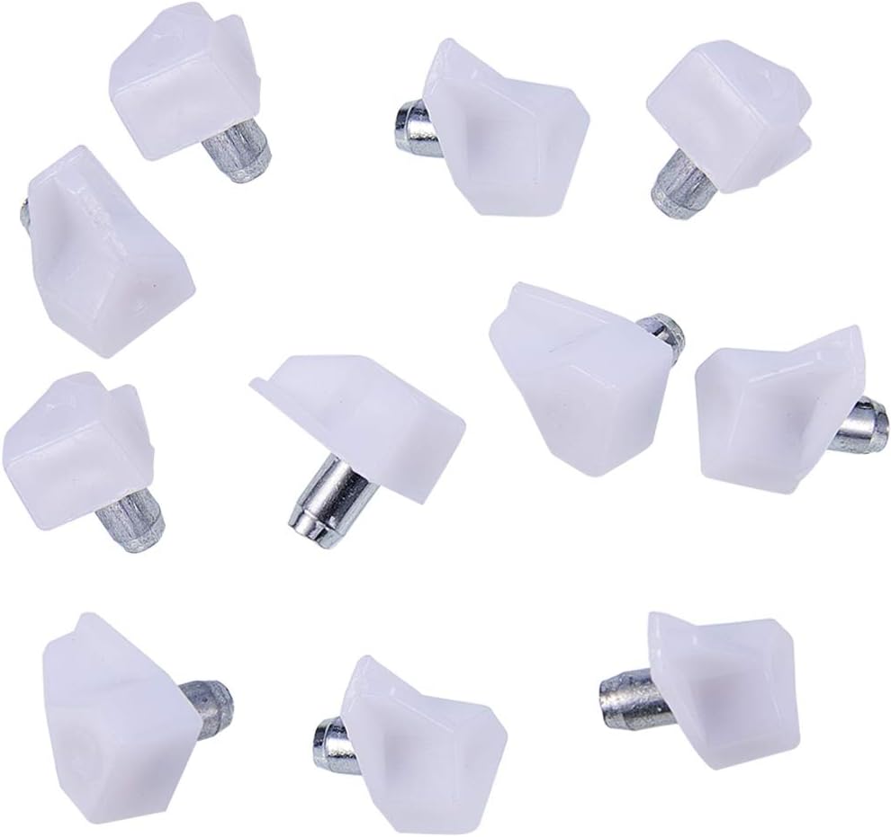 INCREWAY Shelf Support, 50 Pcs 5mm White Plastic Shelf Pegs Pins Cabinet Shelf Holder Clips for Furniture Book Shelves Supplies
