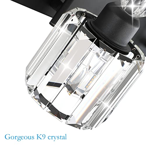 Image of Ralbay Modern Crystal Black 5-Light Bathroom Vanity Light, Matte Black Crystal Bath Wall Light Fixtures