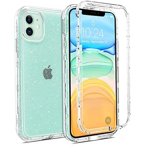 Coolwee Crystal Glitter Full Protective Case for iPhone 11 Heavy Duty Hybrid 3 in 1 Rugged Shockproof Women Girls Transparent for Apple iPhone 11 6.1 inch Shiny Clear Bling Sparkle Cover