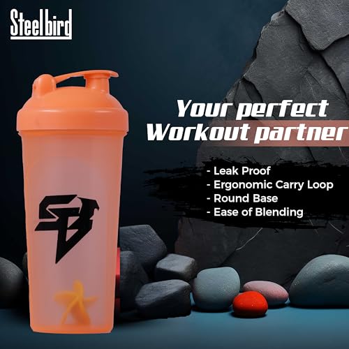 Image of Steelbird Super 700ml: High-Performance Gym Protein Shaker Bottle - Boost Your Workout! (Orange)