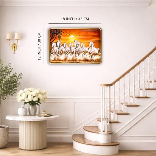 Image of XOPY Seven Running Horses Art with Golden Frame | Vastu 7 horses Raw Pyrite Painting for Home, Office & Living Room Wall Decore | 12X18 Inch Sparkle Laminated Frame | Best For Gifting (53312, 12X18)