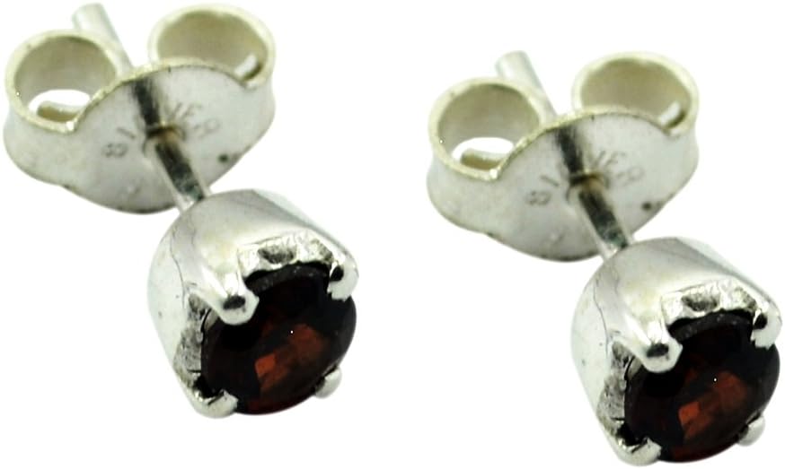 Real Garnet Stud Earring For Women Sterling Silver Fashion Jewelry Round Shape Butterfly Back