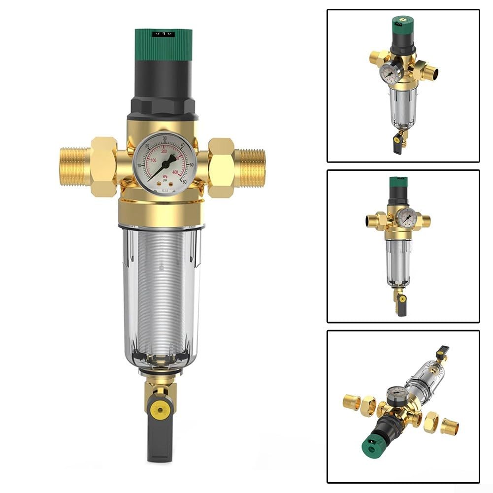 Régulateur de pression d'eau, soupape de réduction de pression en laiton avec filtre à contre-courant et manomètre, DN15 DN20 DN25(DN20)