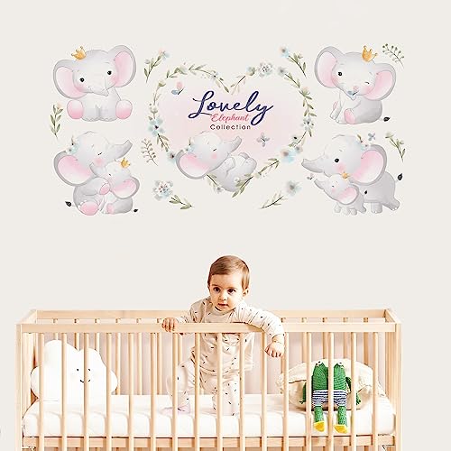 Cute Elephant With Floral Wall Decals, Cartoon Animal Wall Stickers, Removable Diy Wall Decor Vinyl Mural Art For Kids Baby Nursery Bedroom Living Room Playroom Decoration #TOP14