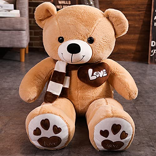 YunNasi Teddybär Groß Riesen Teddy Bär Hellbraun 100cm Plüschtier Kuscheltier Stofftier Teddybär mit Herz und Schal
