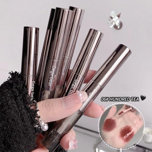 Image of Gege Bear Dual Lip Gloss | Matte & Mirror Glossy Double Headed Liquid Lipstick | Velvet Matte & High Shine | Nude Dream Red Wine Sakura Pink Brown | Moisturizing Lip Care Gloss | Korean Style Makeup Aesthetic | Best Hydrating Lipstick For Women (06#Hundred Tea, 2gX2)
