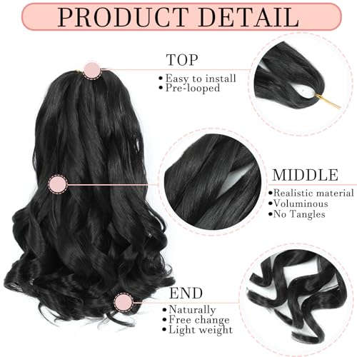 French Curl Braiding Hair 14 Inch Curly Braiding Hair 8 Packs Pre Stretched Bouncy Loose Wave French Curls Crochet Braids for Black Women (1B, 14 inch)