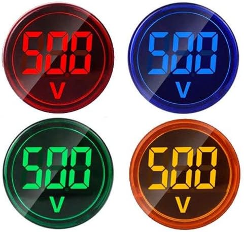 SP Electron (Set of 4) AC 60-500V LED Voltage Meter Indicator Signal Light Digital Display Voltage Meter Indicator Round Lamp Tester (Red, Blue, Green, yellow)