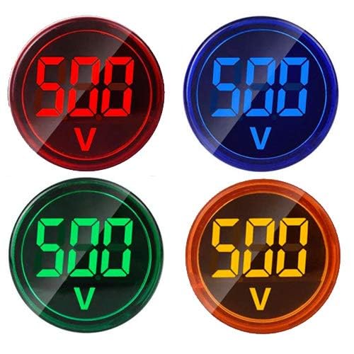 SP Electron (Set of 4) AC 60-500V LED Voltage Meter Indicator Signal Light Digital Display Voltage Meter Indicator Round Lamp Tester (Red, Blue, Green, yellow)