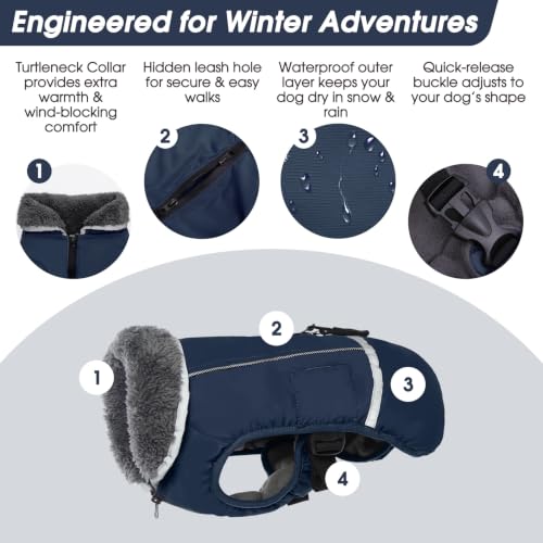 Image of QBLEEV Warm Dog Coat, Reflective Dog Jacket, Waterproof Dogs Winter Coat