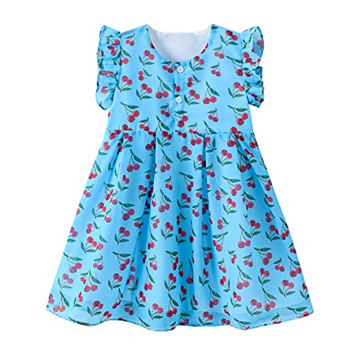 Zanjkr Vestidos para meninas com manga mosca, estampa de desenho animado, vestido de princesa para f
