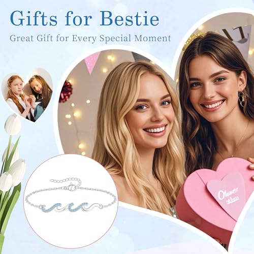 Wave Bracelet - Birthday Gifts for Women, Gifts for Bestie Sister Daughter Mom Wife Girlfriend Grandma Aunt, 14K Gold/White Gold Plated Wave Bracelet Beach Jewelry Meaningful Friendship Gift3