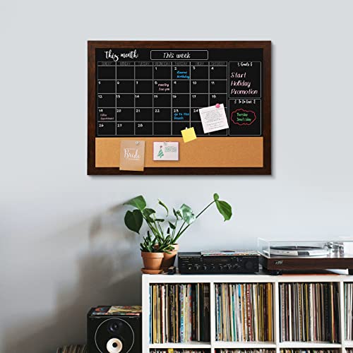 Dollar Boss Magnetic Chalkboard Calendar 24" X 18" Black Boards For Walls Monthly Planner Board Bulletin Combo Board Rustic Wooden Frame For Office Home School Bedrooms #TOP5