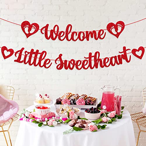 Image of FestikoValentine's Day Banner Welcome Little Sweetheart Decoration Happy Valentine's Day Theme Welcome New Born Baby Celebration Party Supplies
