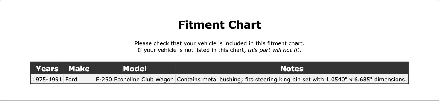 Steering King Pin Set Compatible With Ford E-250 Econoline Club Wagon 1991 1990 1989 1988 1987 1986 1985 1984 1983 1982 1981 1980 1979 1978 1977 1976 1975 P-1172045