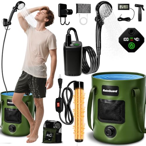 Portable Camping Shower with Heater 6000mah Rechargeable Portable Shower Pump Large Capacity Foldable Bucket Filtered Shower Head Outdoor Shower for Camping RV Pet Bath Car Wash Water Plant