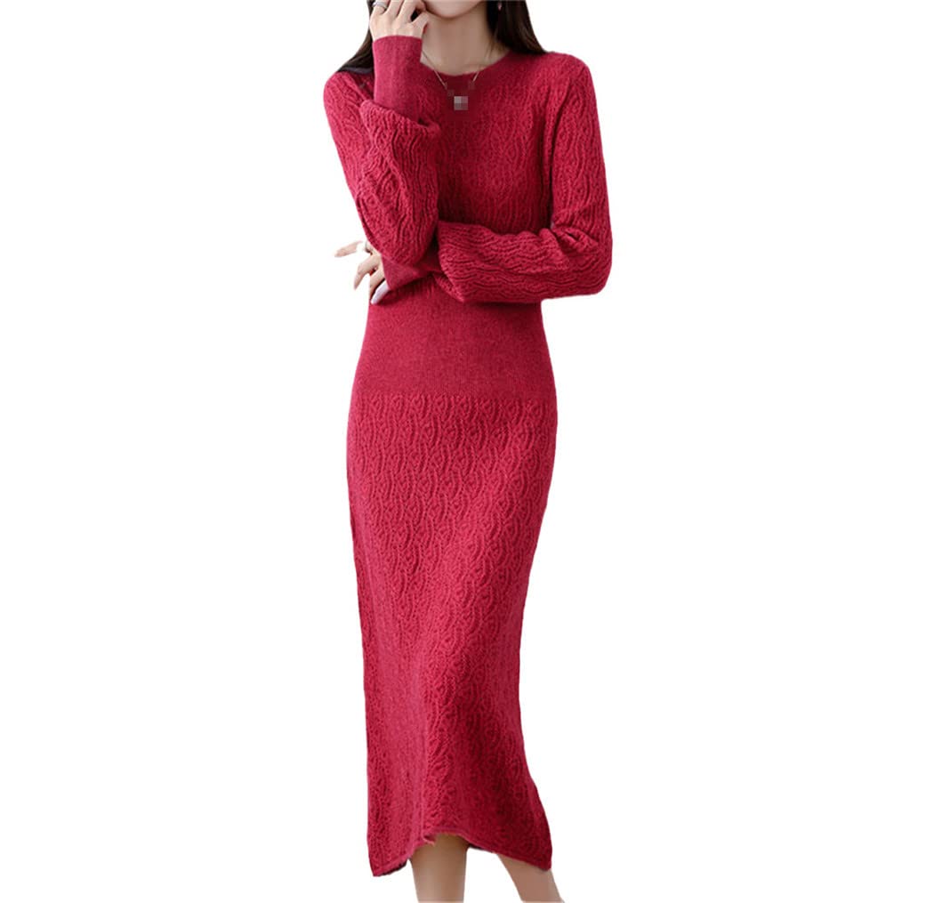 Robe pull en cachemire rouge de luxe mi-longue et ajustée