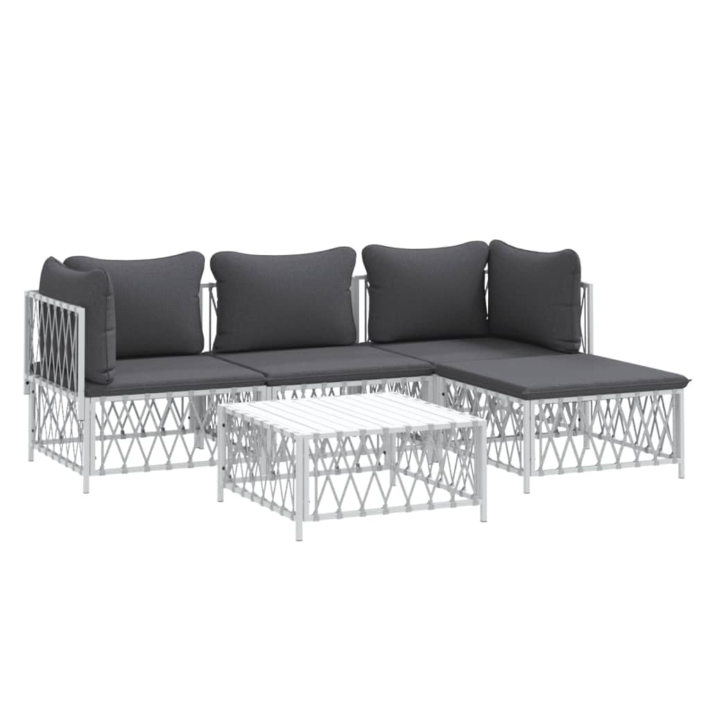 Salon de jardin meuble d'extérieur ensemble de mobilier avec coussins 5 pièces blanc