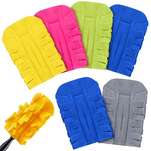 Image of Zubebe 6 Pcs Reusable Duster Refills Fleece,Bright Color | Soft Polyester Fiber Flat Duster Refill Multi Surface Washable Cleaning Pad Tools for Home, Blinds, Car, Pet, Furniture, Fans