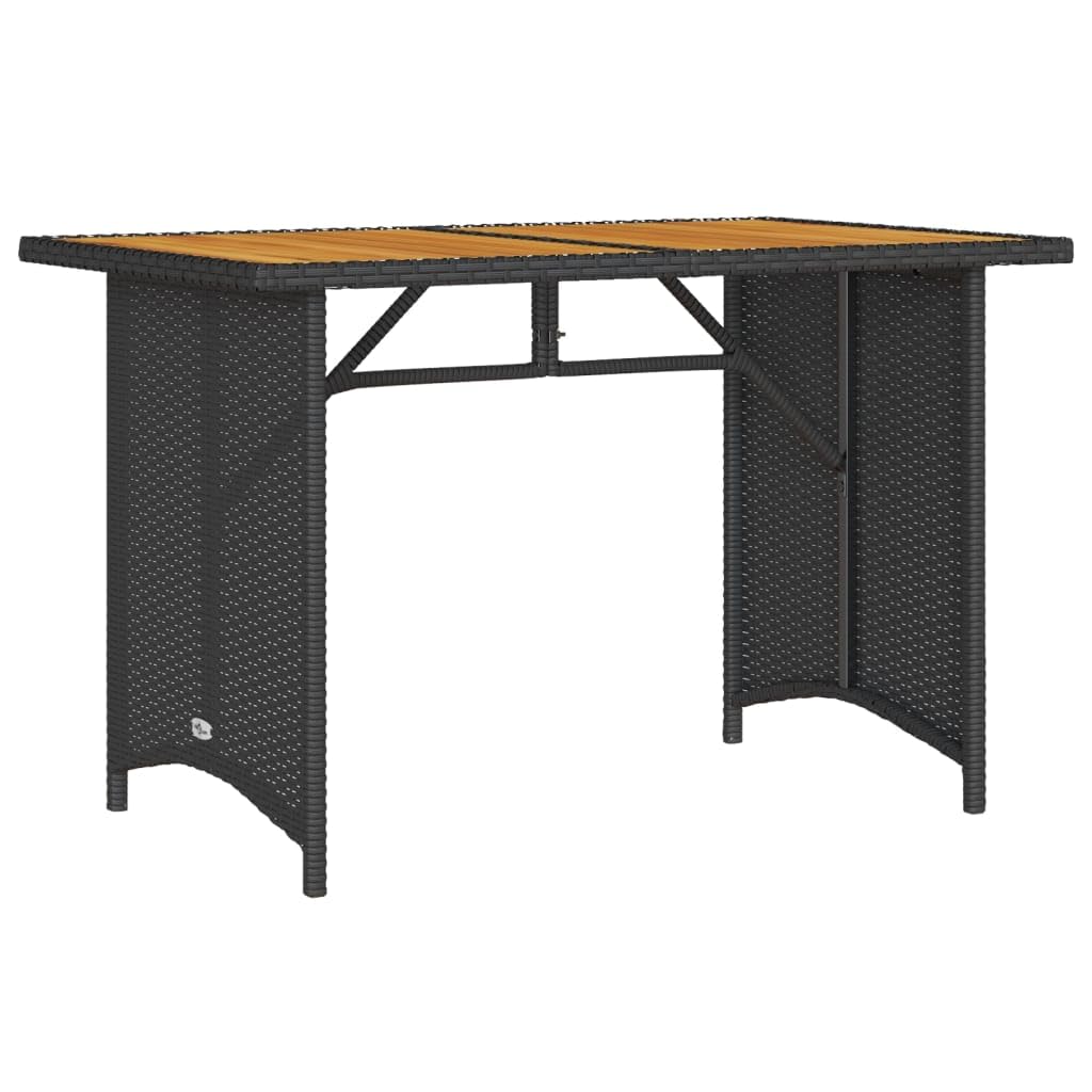 vidaXL Garden Table with Wooden Top, Side Table for Dinner Coffee Decorative, Dining Table for Outdoor Terrace Balcony Patio Yard, Black Poly Rattan