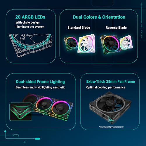 Image of ASUS Prime MR120 ARGB Reverse Fan Black Triple Pack, 28mm Extra-Thick Frame, Quiet, high-Performance Cooling with PWM Control, 20 ARGB LEDs with Dual-Sided Frame Lighting, Aura Sync Compatibility
