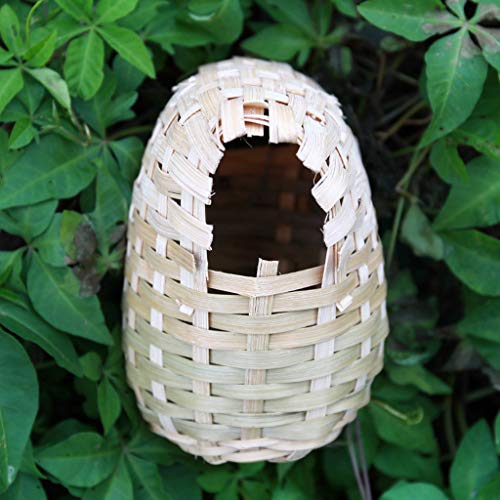 Image of Small Bird Nest with Metal Hook Hand-Woven Bird Eco-Friendly Natural Bamboo Cage Accessories Hanging Bird Shelter