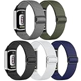 5 Pack Sport Nylon Band Compatible for Fitbit Charge 5/Charge 6 Bands Men Women, Comfortable Waterproof Fabric Elastic Bands for Fitbit Charge 5/Charge 6 Advanced Fitness Tracker