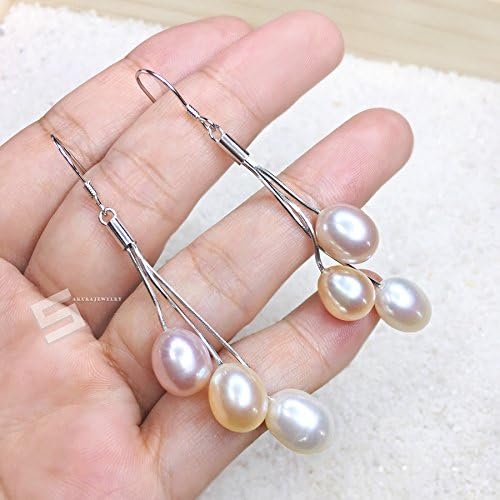 Miniatura 4 de Pearl earrings, Real Pearls In Sterling Silver Earrings, Flawless Freshwater Pearl Dangles, Multi Colored Cultured Pearls Drop Earrings
