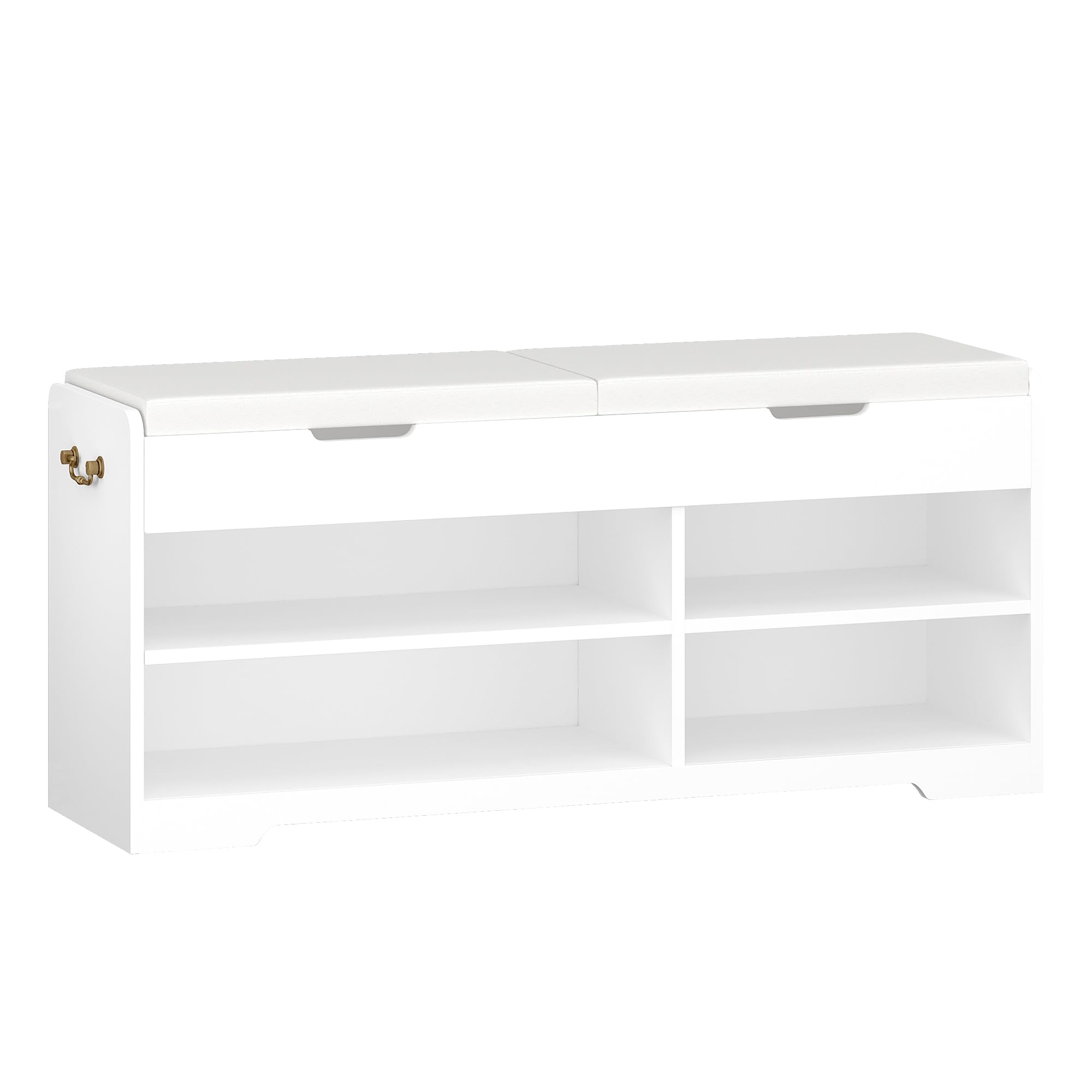 Hzuaneri Schuhbank, Schuhregal mit 2 gepolsterten Regalbänken, multifunktional, für Wohnzimmer, Flur, Schlafzimmer, 150 kg, 30 x 105 x 48 cm, weiß SB11403X