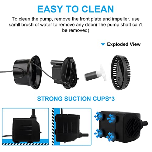 Awroutdoor Submersible Water Pump, Ultra Quiet Water Feature Pump(16W,800L/H), with 4 Strong Suction Cups - Image 3