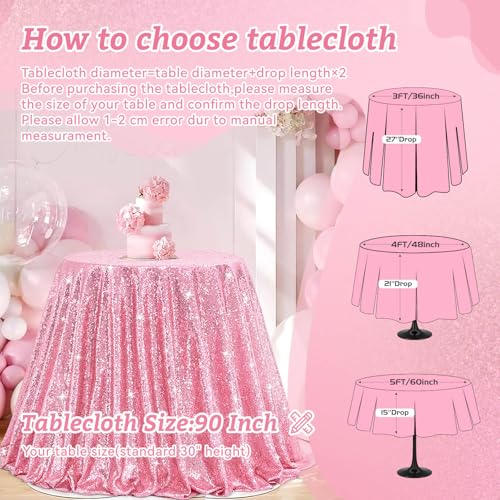 Image of B-COOL Sequin Tablecloth Round Party Decorations: 90 Inch Tablecloth Sequin Overlay Glitter Fabric for Indoor and Outdoor Gathering Parties Fuchsia Pink