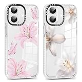 Coiwxmoi 2 Stück Handyhülle für iPhone 16 Hülle, Blumen Aesthetic Muster Durchsichtig Case Mädchen Frauen Schutzhülle, Transparent Weich Silikon TPU Bumper Stoßfeste Cover 6,1", Rosa + Weiß