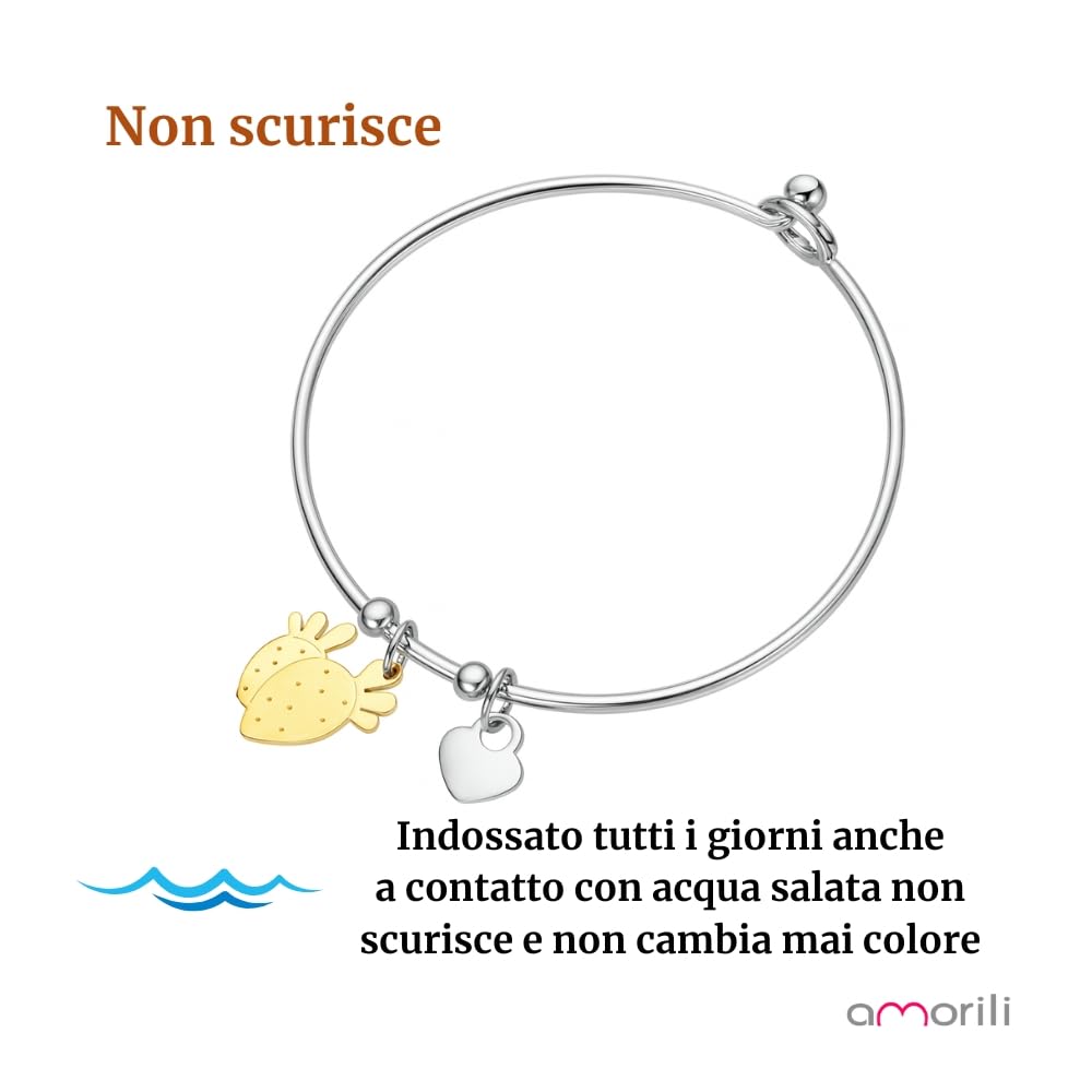 amorili Bracciale Donna Fico d’India in Acciaio Inox | Simbolo di Sicilianità | Braccialetto Elegante Regolabile | Gioiello Originale Portafortuna Idea Regalo Made in Italy bcc0034