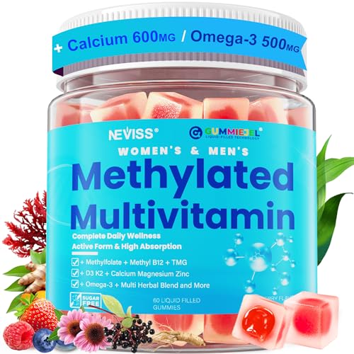 Methylated Multivitamin for Women & Men Gummies w/ Omega-3, Calcium, D3 K2, Methylfolate & B12, TMG, Daily Vitamins, Mag, CoQ10, Probiotic for 18 30 40 50 60 70+, Overall Health - Vegan, Sugar Free