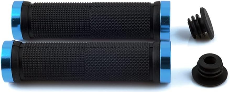 1 Pair Bike Grips Double Lock Aluminum Bike Handle Grips Rubber Red/Blue Non Slip Bicycle Handlebar Grips for Adult Bikes, Mountain Bike Grips Lock on Universal for MTB/BMX Bike Blue