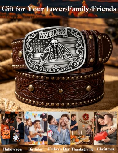 Image of Turquoise Belt Buckle for Men Western Texas Longhorn Bull Rodeo Belt Buckle American Cowboy Chic Gift